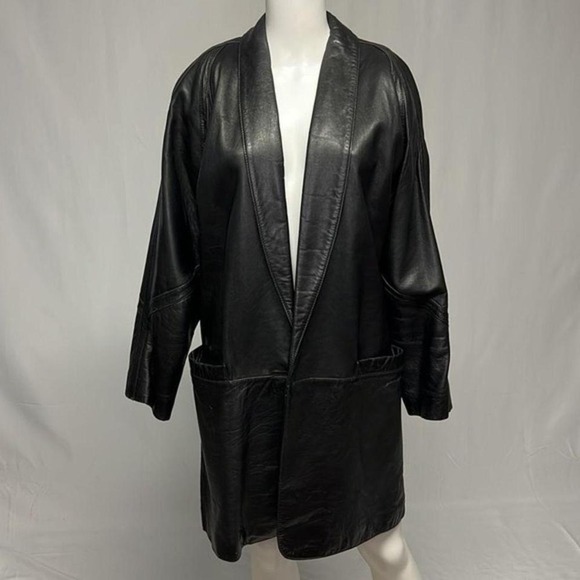 1980s Jacqueline Ferrar Black‎ Leather coat - Picture 1 of 8